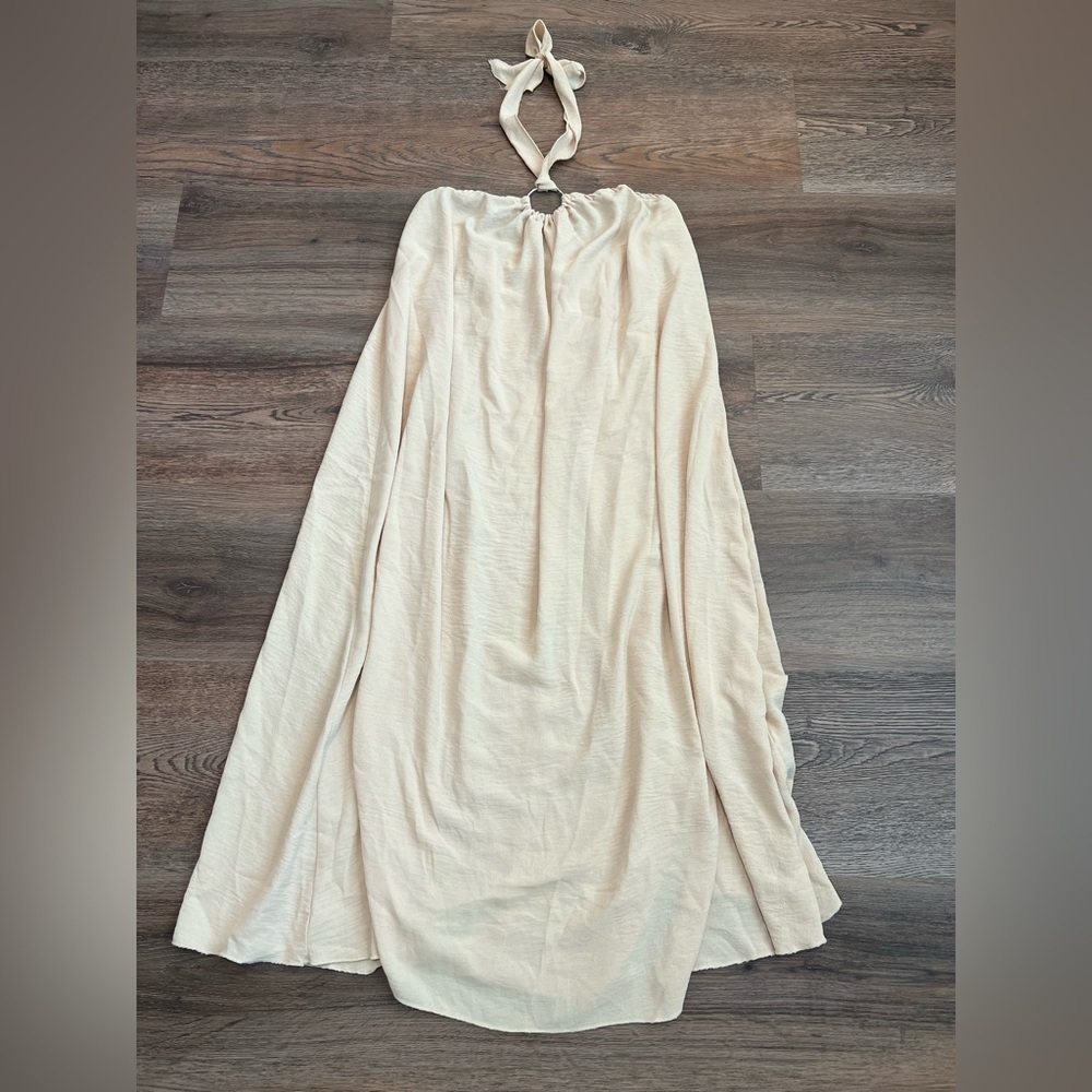 Cream Boho Halter Maxi Dress Size Small Summer Vacation Beachy Neutral